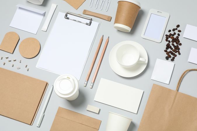 Mockup business brand template on light gray background, space for text