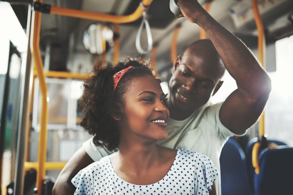 Cute couple on public transport together