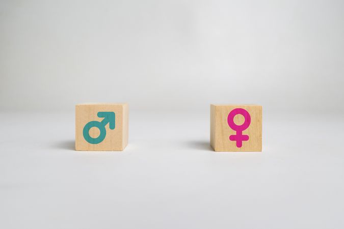 male and female symbols on wooden blocks