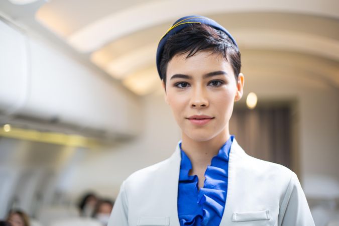 Flight attendant in airplane