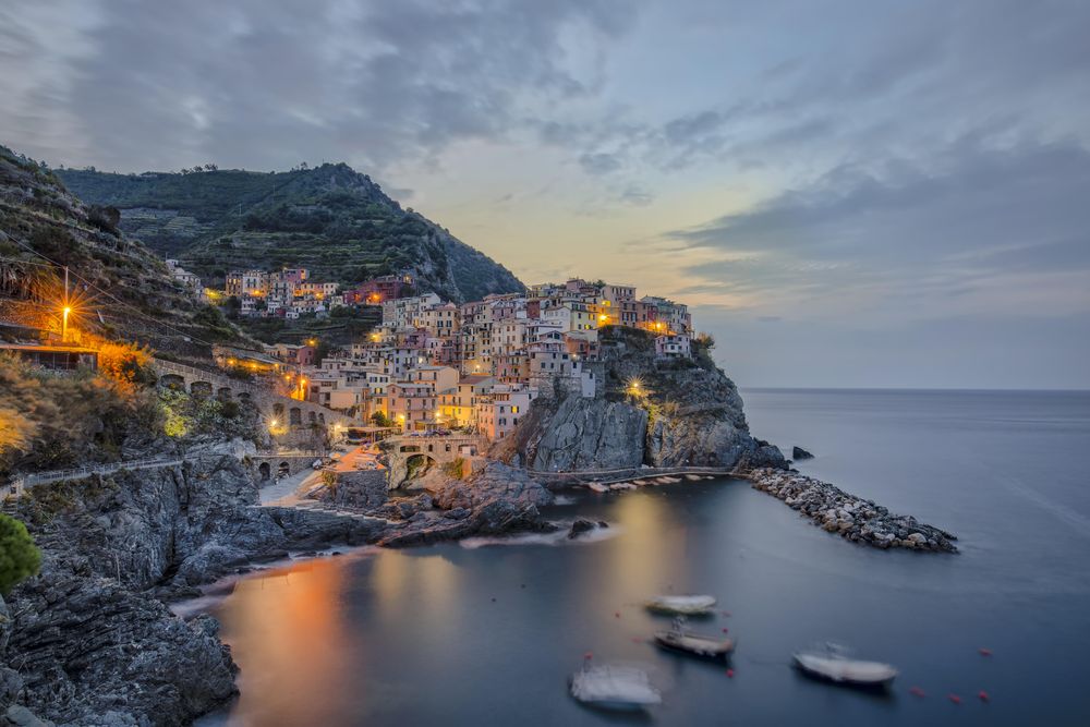 Cinque Terre during evening in La Spezia, Liguria, Italy