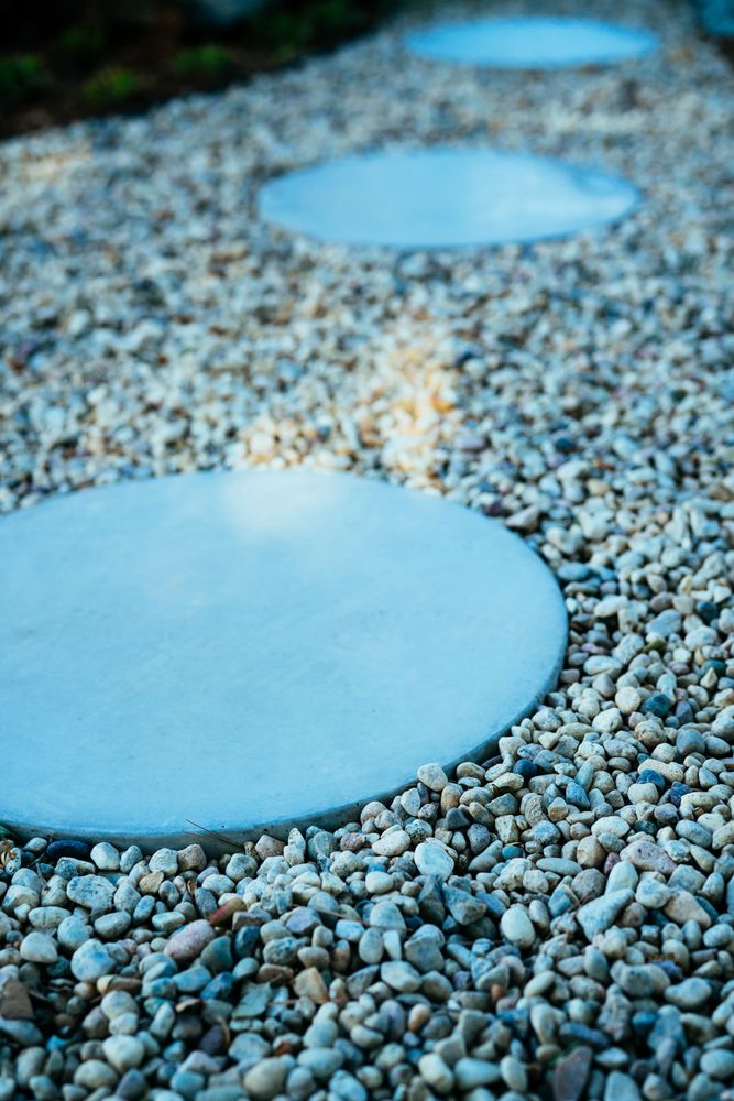 Round pavers on a rock path in garden