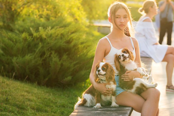 Teen girl with her dogs