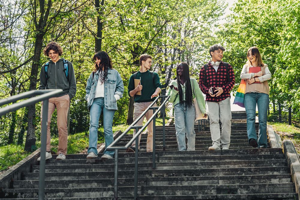 A multi-ethnic group of six students, three males and three females aged 17 to 20