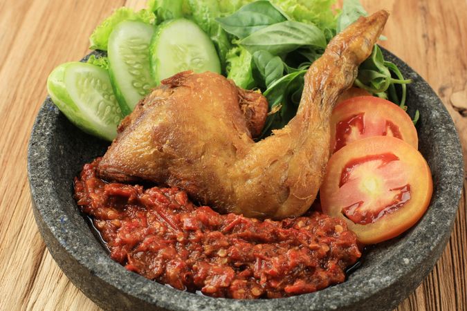 Chicken Indonesian dish served with sambal paste