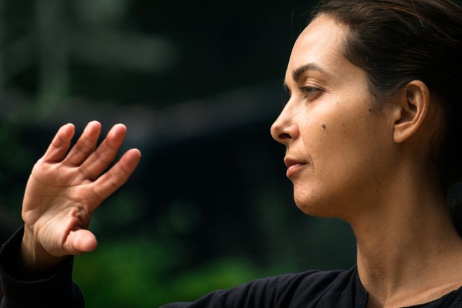 Focused woman during martial arts training