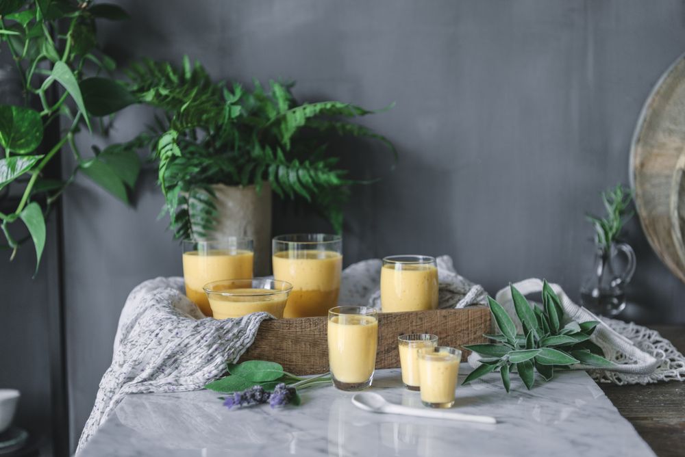 Mango dream in glass bowls on table