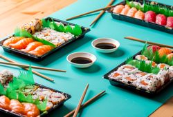 Tasty sushi served in a table