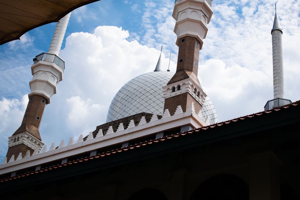 Low angle view of Biq Mosque Central Java or Masjid Agung Jawa Tengah Indonesia.