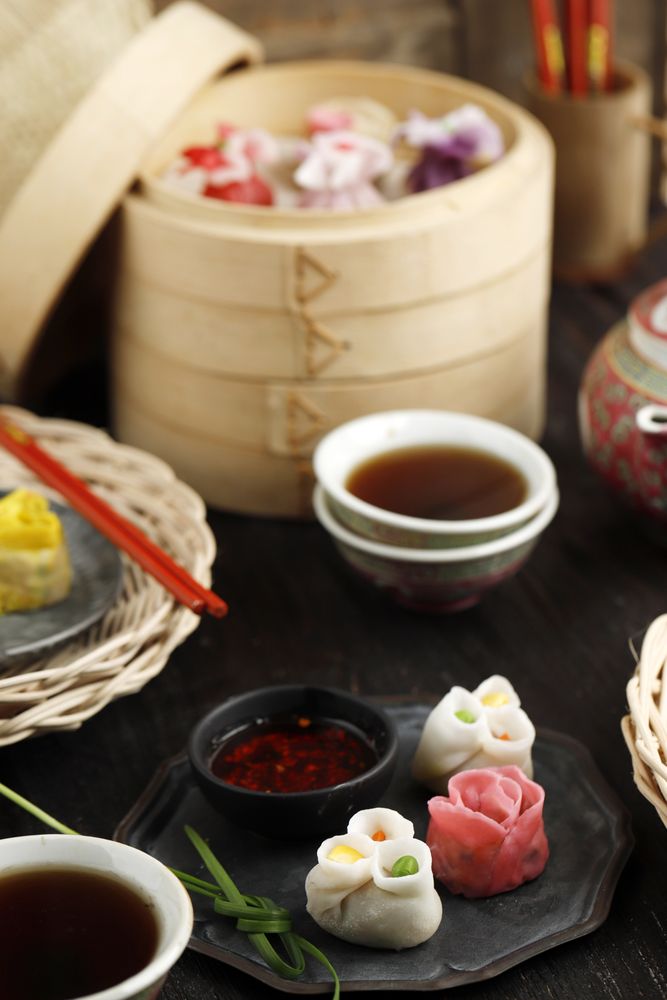Colorful Dimsum Chinese Dumpling Served with Chilli Oil