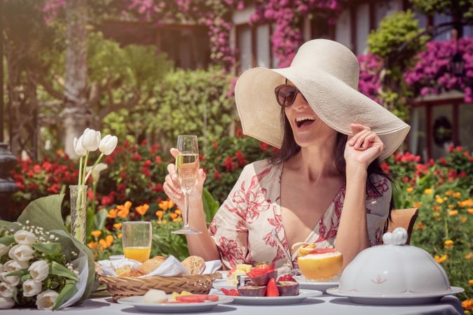 Woman Relaxing and Having Champagne