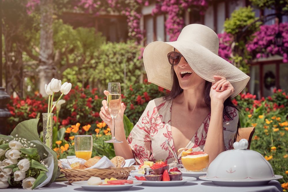 Woman Relaxing and Having Champagne