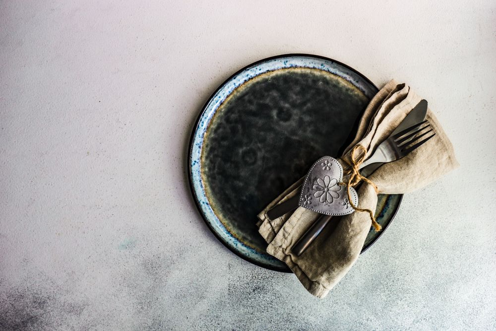 Top view of elegant table setting for Valentine's Day