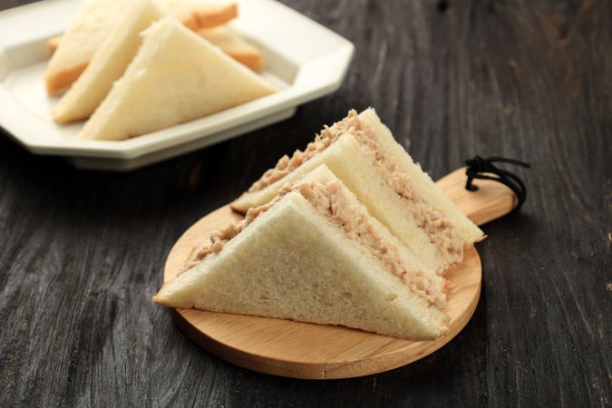 Tuna Mayo Sandwich on Wooden Table
