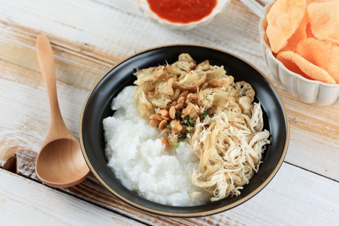 Bubur Ayam, Indonesian Rice Porridge with Shredded Chicken