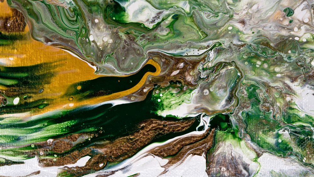 Green and Yellow Fluid Art, Abstract Acrylic