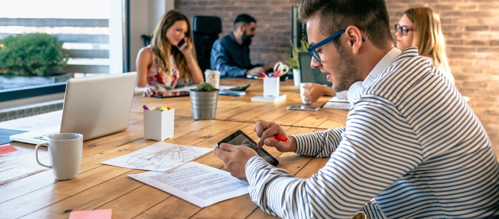 Businessman working in a coworking office