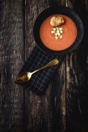 Homemade typical Spanish gazpacho. Tomato soup