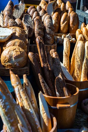 Different freshly baked baguettes & breads for sale