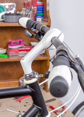 Custom fixie bike parts in a restoration process