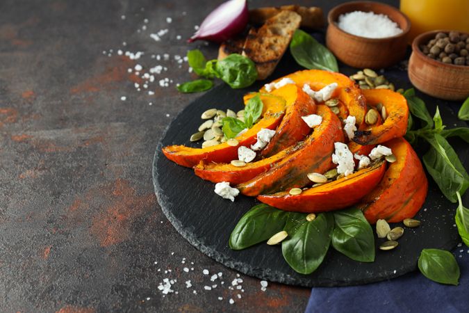 Concept of tasty homemade dish - baked pumpkin