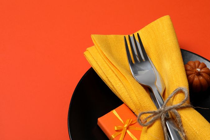 Concept of Thanksgiving day, Autumn table setting, space for text