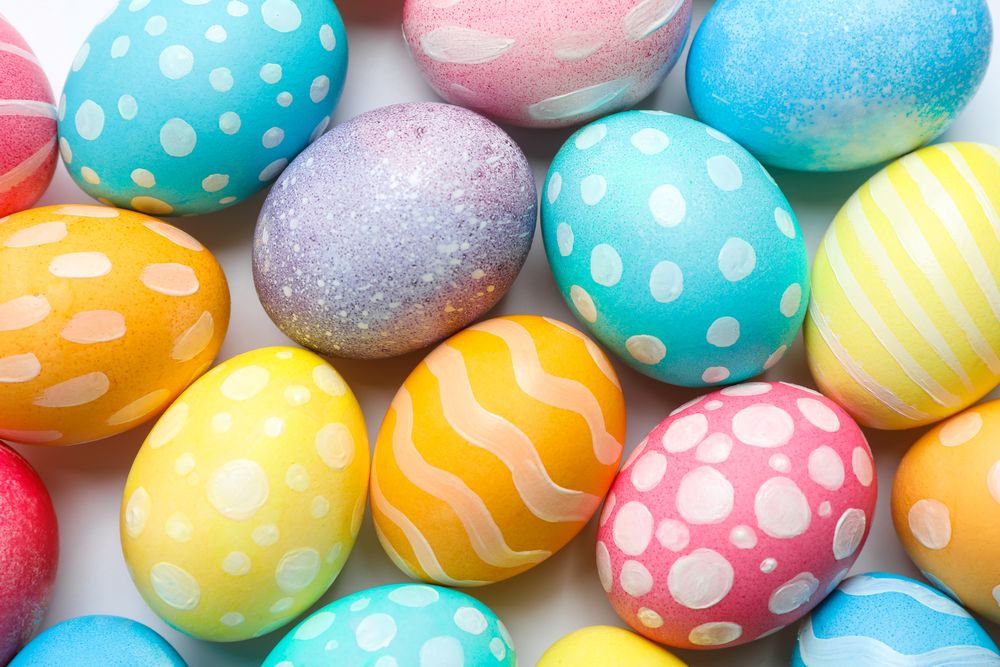 Decorative Easter eggs as background. Space for text