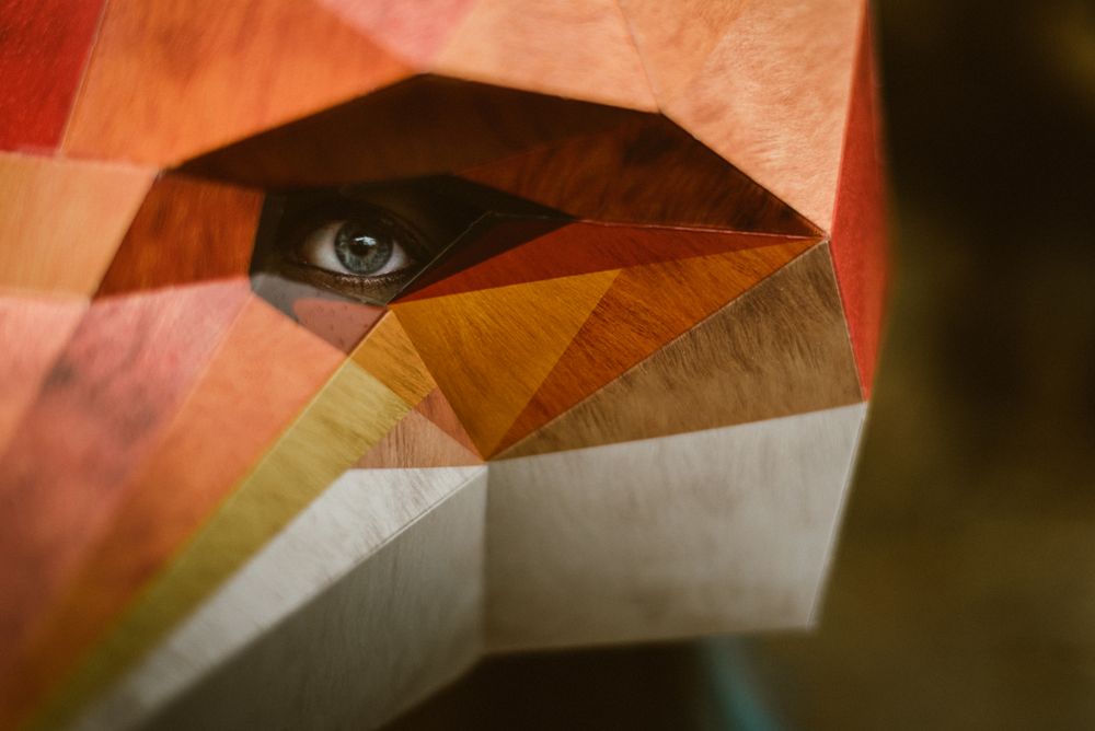 Enigmatic woman in red fox mask
