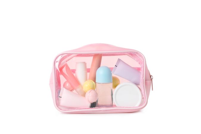 Bath accessories, toilet bag, isolated on plain background