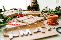 Christmas gift boxes on table