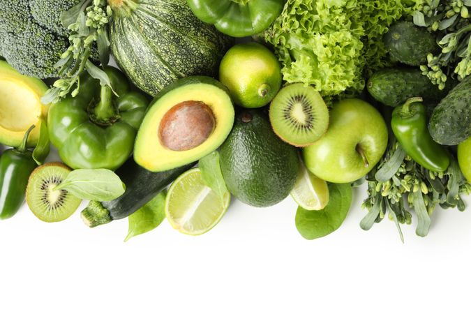 Bunch of green vegetables isolated on blank background