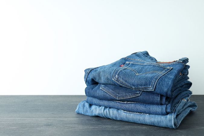 Close-up of folded jeans