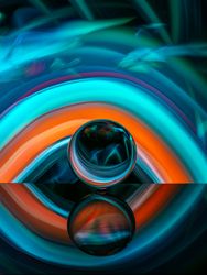 Crystal ball on board near abstract shines