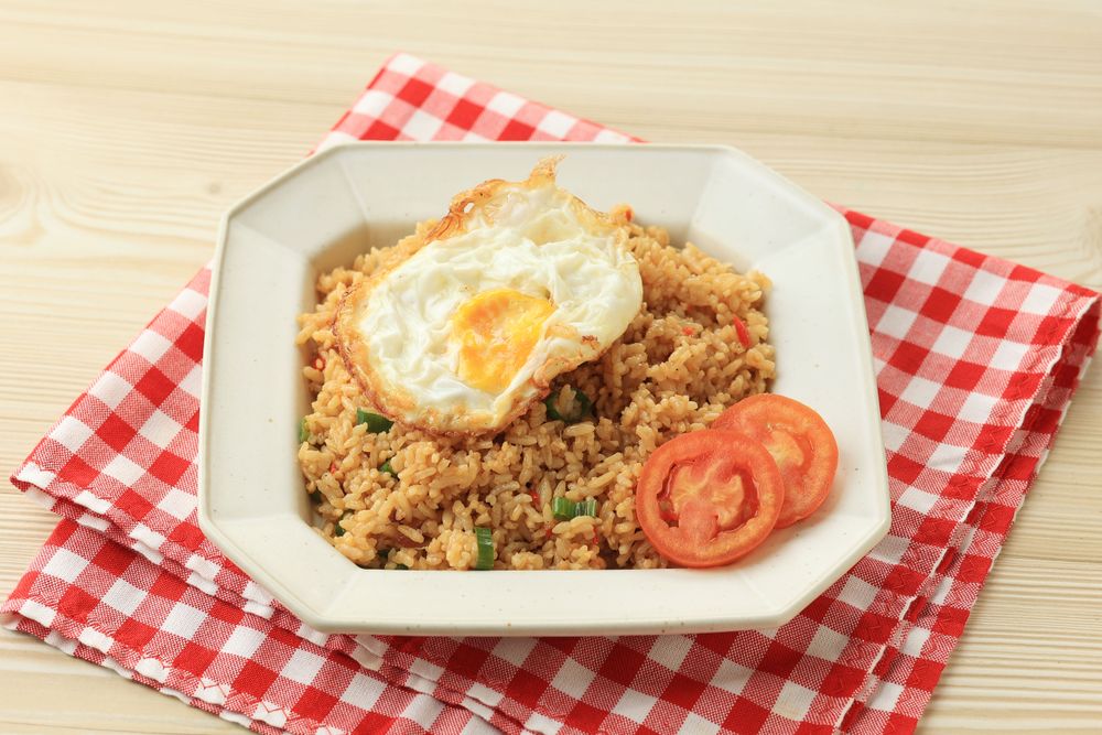Nasi Goreng Indonesian, Stir Fry Fried Rice with Garlic, Shallots, and Soy Sauce.