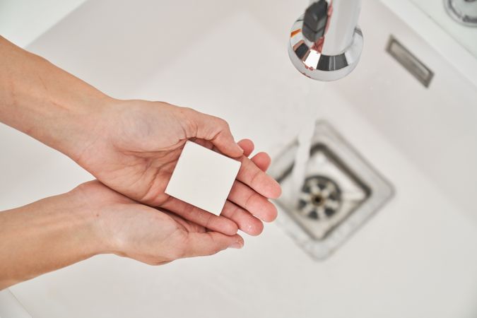 Handwashing process with piece of soap