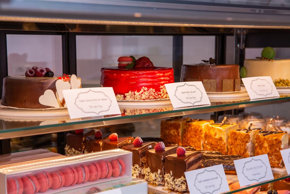 Dessert and cake on display counter