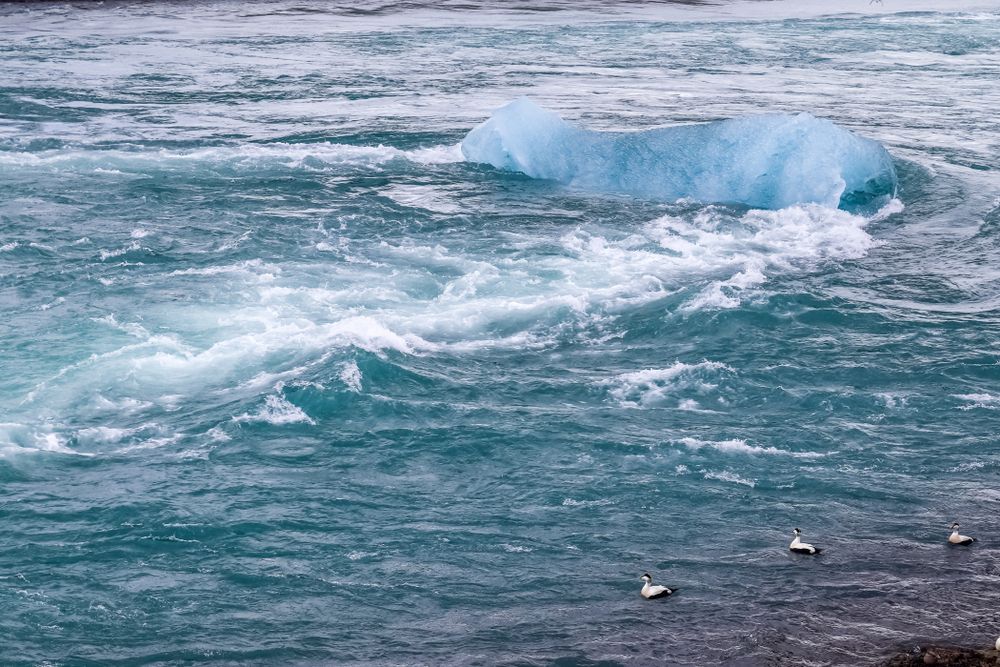 Iceland, Jokulsarlon Lagoon, Turquoise icebergs floating in Glacier Lagoon on Iceland.