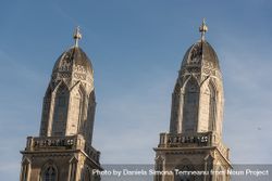 Cathedral towers on blue sky in Zurich city 0LYxe5