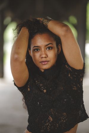 hispanic model holding hair