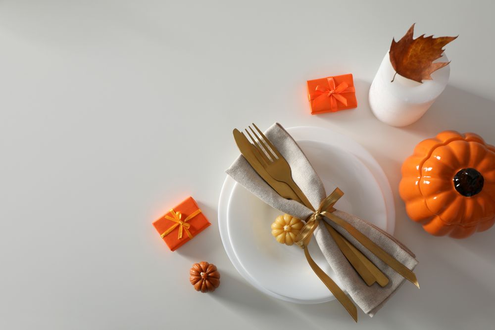 Concept of Thanksgiving day, Autumn table setting, space for text