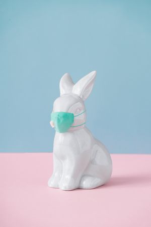 Easter rabbit toy wearing face mask
