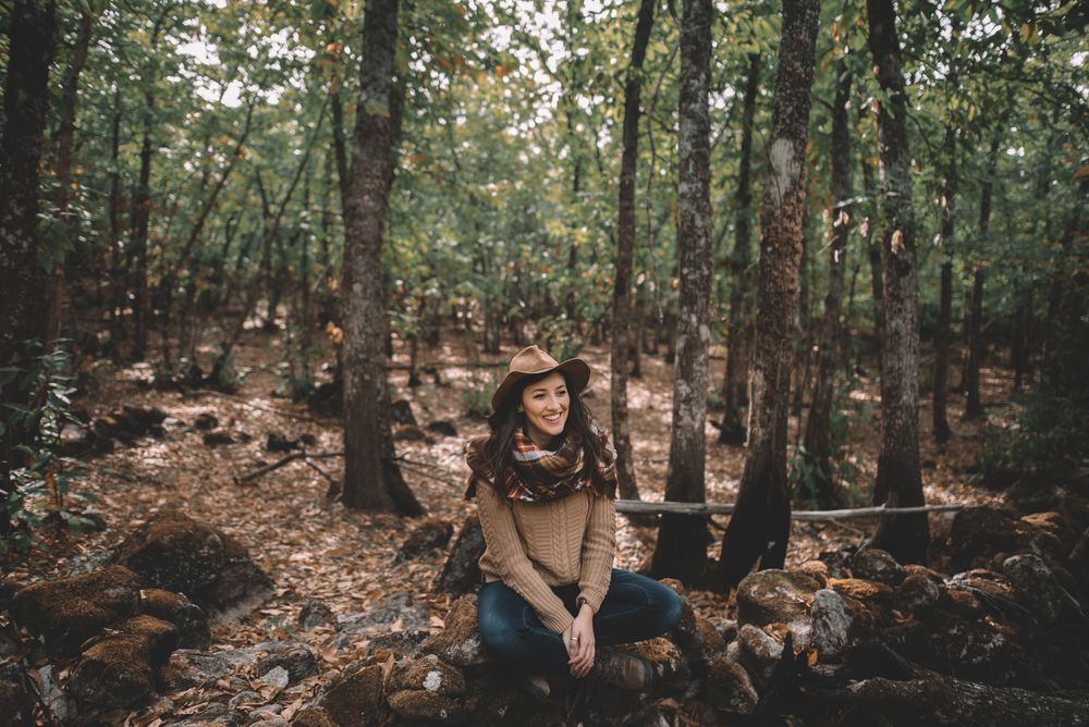 Young woman relaxing in forest