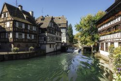 Landscape of river boat in town