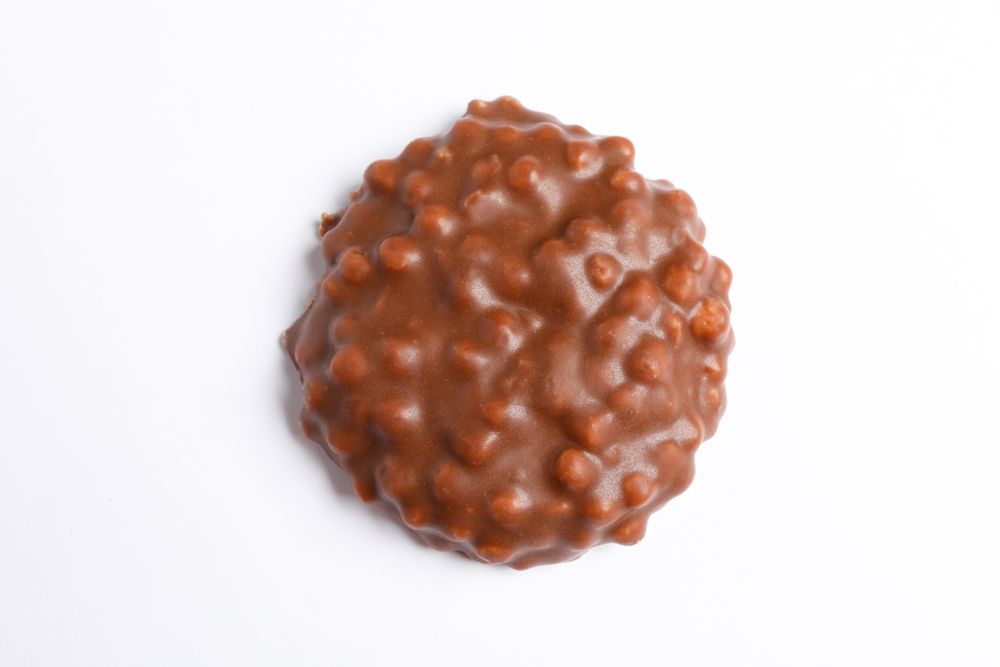 Chocolate cookie with caramel filling on blank background