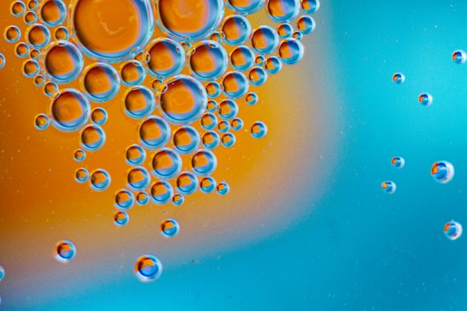 Abstract orange and blue water bubbles