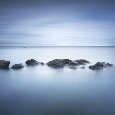 Rocks and soft sea, long exposure photography landscape