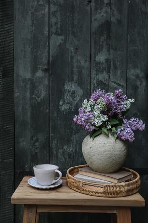 Moody farm spring breakfast still life.