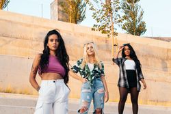 Multicultural urban women hanging out
