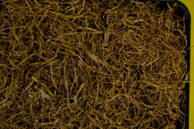 Top view close up of loose leaf tobacco
