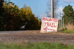 Haunted trail sign for halloween
